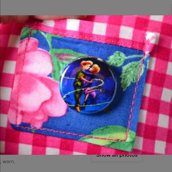 Wendy & Peter Pan character Tooth Fairy pillow, pin button gingham - Picture 2 of 6